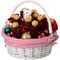 Wickerwise White Round Willow Gift Basket with Pink and White Gingham Liner and Sturdy Foldable Handles, Small QI004620.PK.S - alternate 1